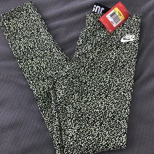 Green/black leopard print Nike workout pants